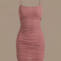 SHEIN Dress BAE Solid Ruched Mesh Cami Tea Party Dress