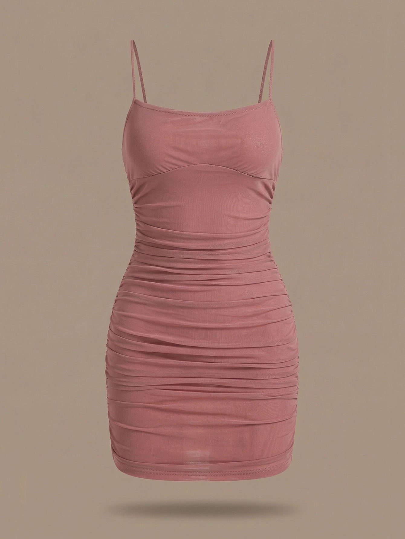 SHEIN Dress BAE Solid Ruched Mesh Cami Tea Party Dress