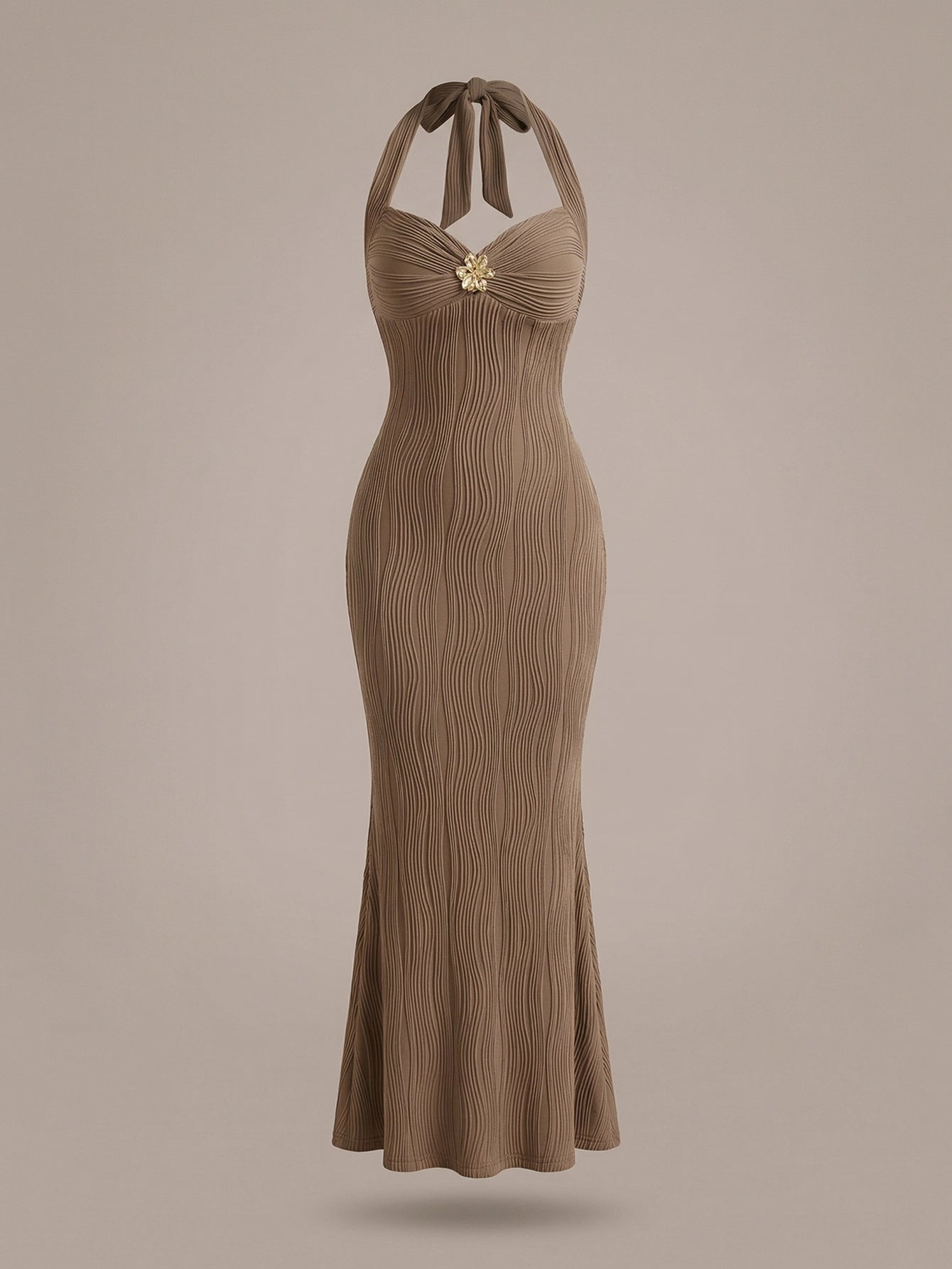 SHEIN Dress Celisse Elegant Solid Fitted Halter Tie Maxi Fish-tail