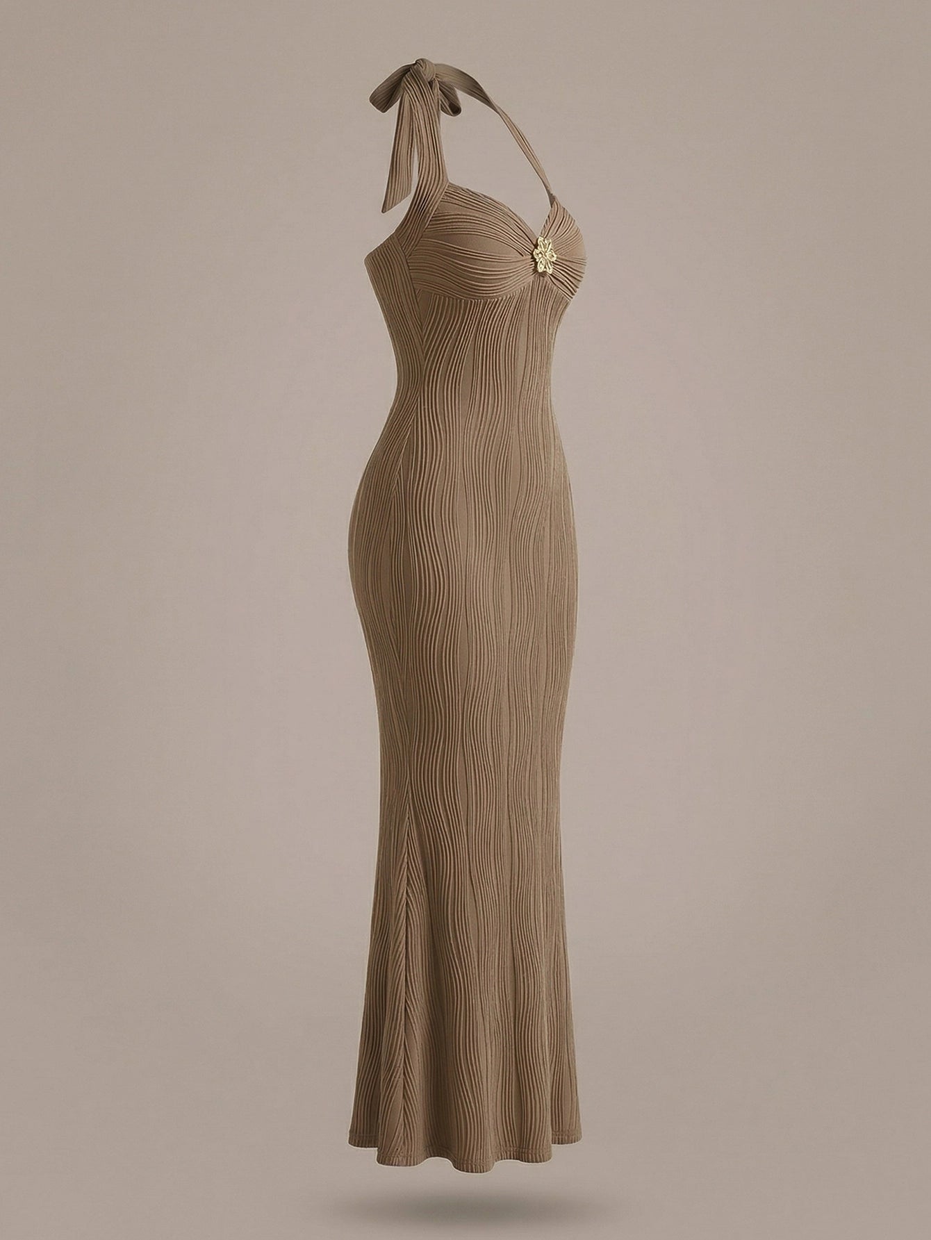 SHEIN Dress Celisse Elegant Solid Fitted Halter Tie Maxi Fish-tail
