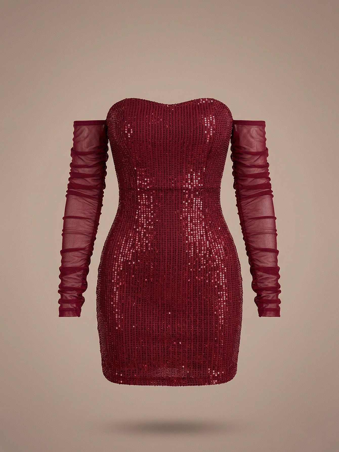 SHEIN Dress Dazy Encore Red Sequin Fitted Off-Shoulder Dress