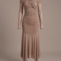 SHEIN Dress Dazy Off-Shoulder Twist Solid Elegant Midi Dress