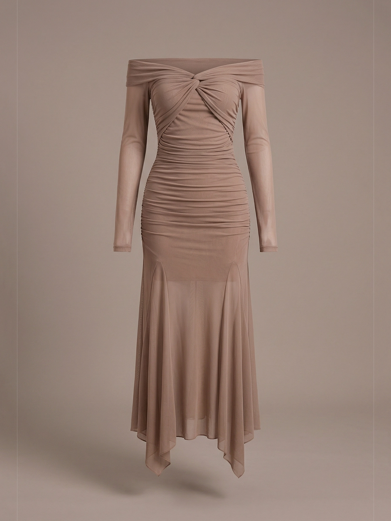 SHEIN Dress Dazy Off-Shoulder Twist Solid Elegant Midi Dress
