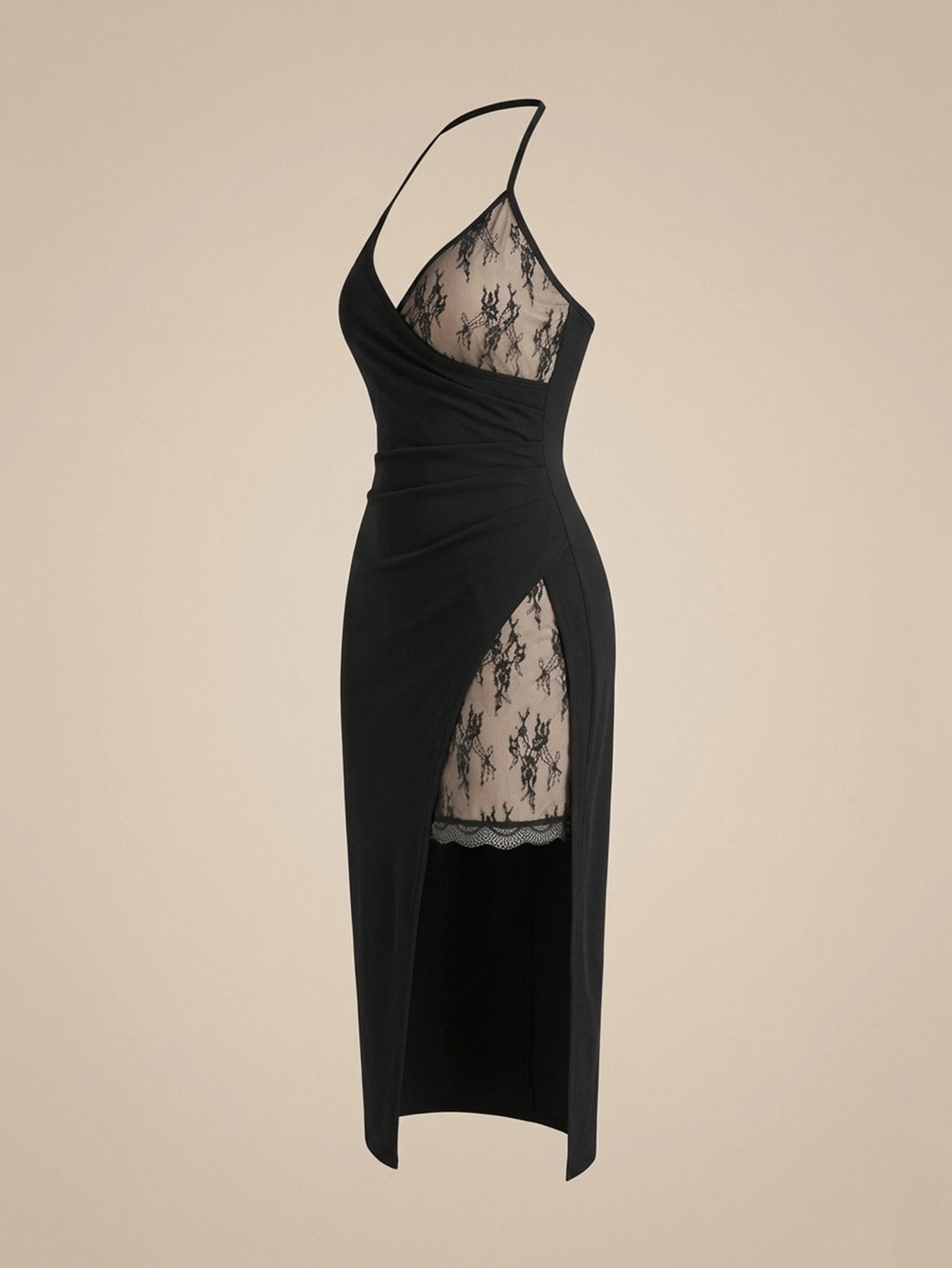 SHEIN Dress Dazy Lace Patchwork Asymmetric Strap Midi Dress