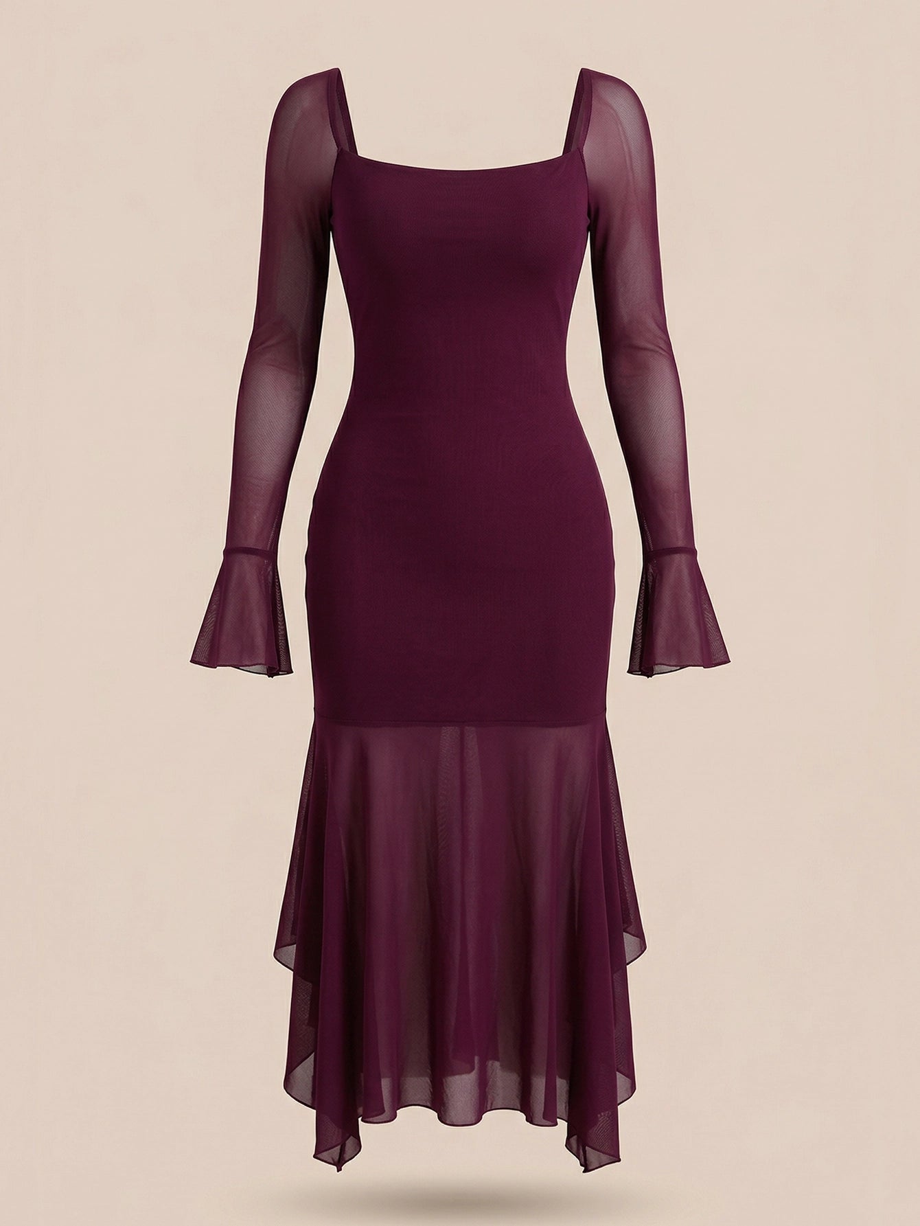 SHEIN Dress Dazy Purple Mermaid Tail Mesh Flare Sleeve Dress
