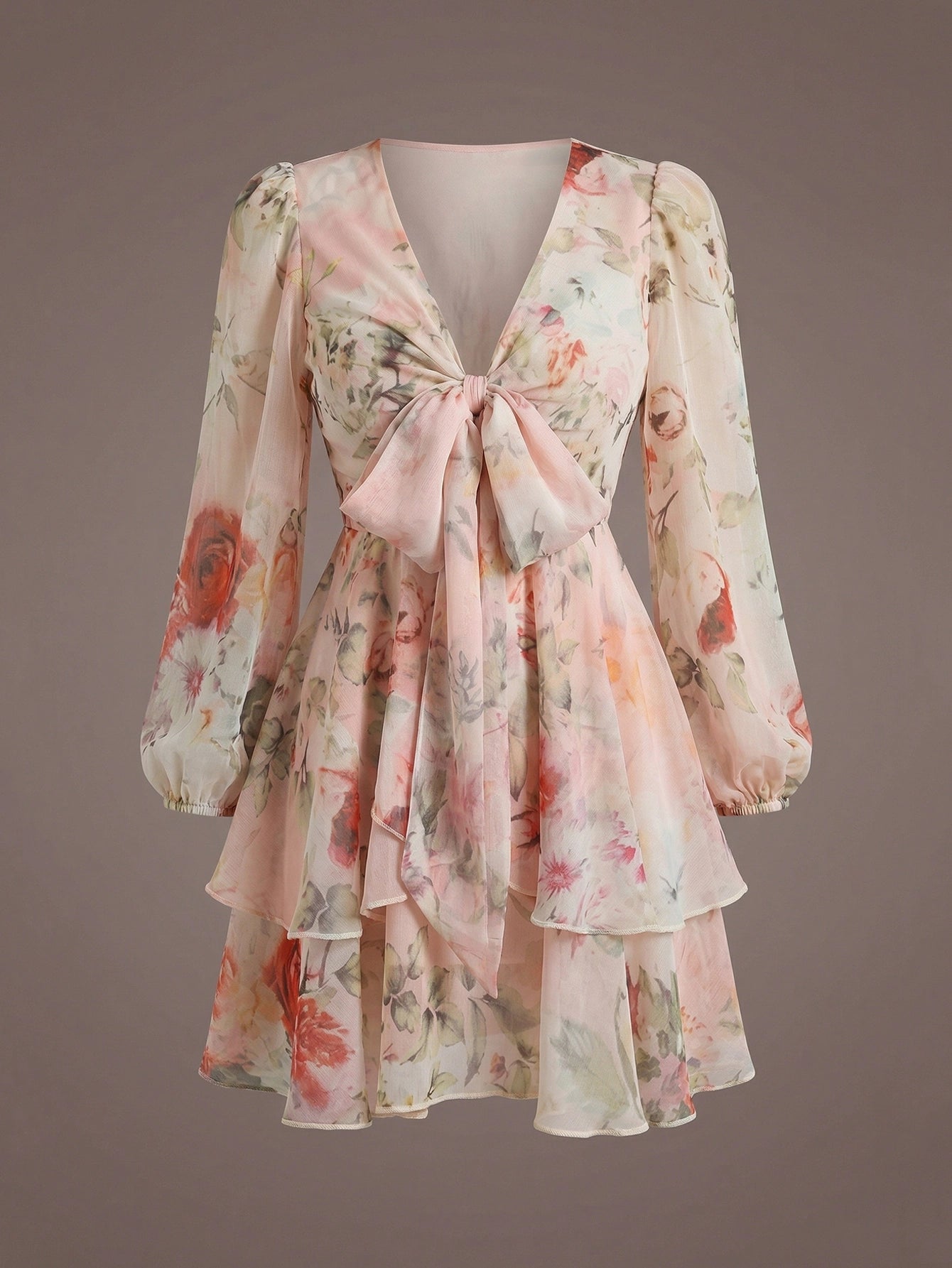 SHEIN Dress Dazy French Style Ditsy Floral V-Neck Long Sleeve