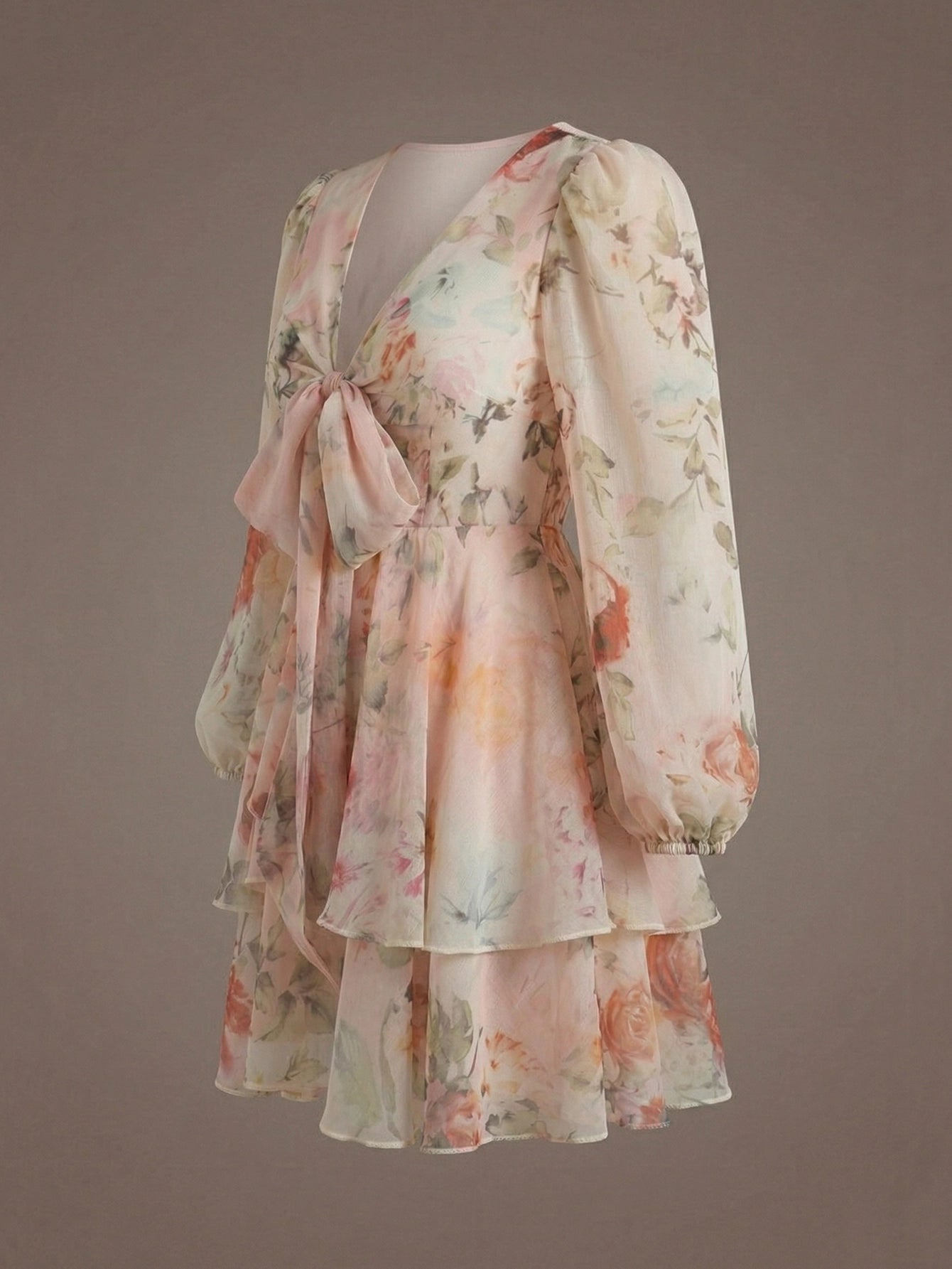 SHEIN Dress Dazy French Style Ditsy Floral V-Neck Long Sleeve