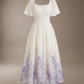 SHEIN Feyla Square Neck Ditsy Floral Long Dress, Cinched Waist