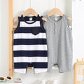 SHEIN 2pcs Newborn Baby Boy Cute Casual Striped Sleeveless Knit Romper Set