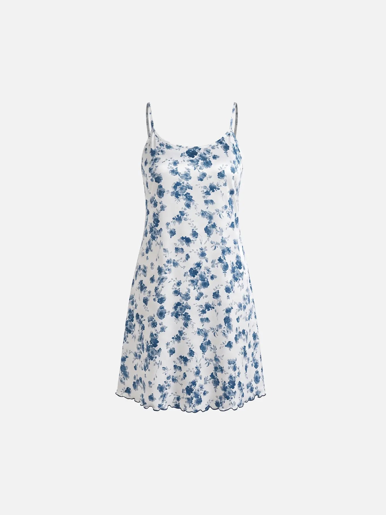 CottageSlumber Plus Size Floral Nightgown with Soft Blue Print Details