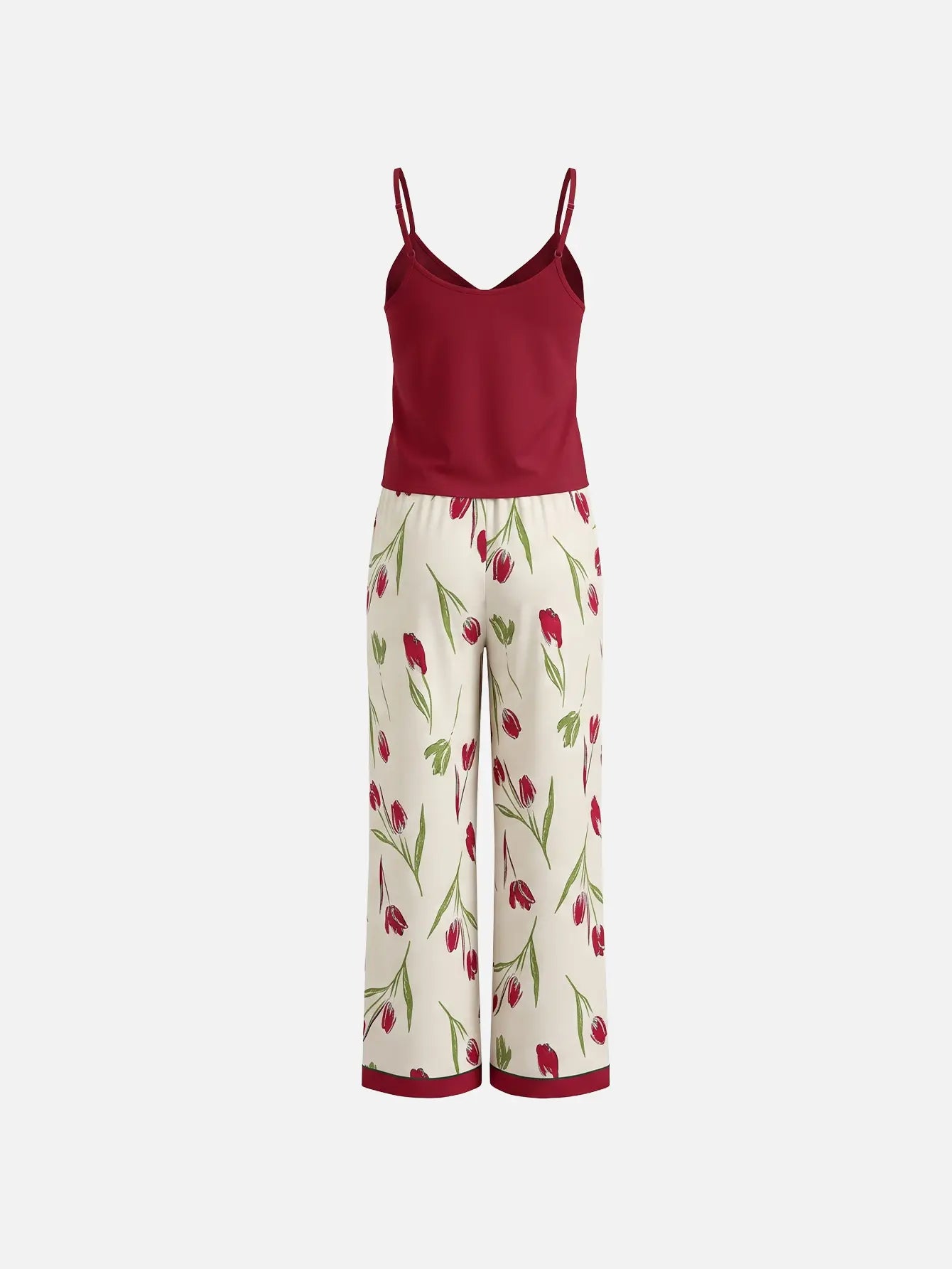 CottageSlumber Red Floral Camisole Pajama Set with Long Pants for Women