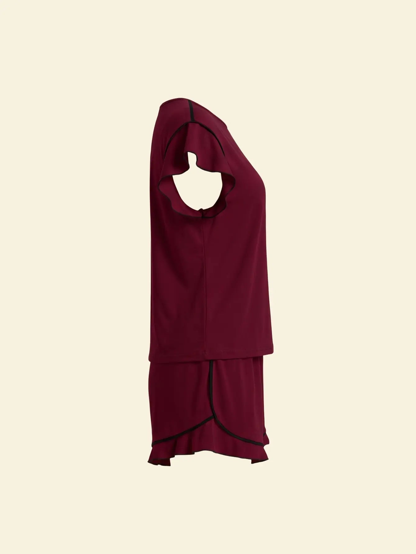 SHEIN Contrast Red Pajama Set with Ruffled Hem for Women