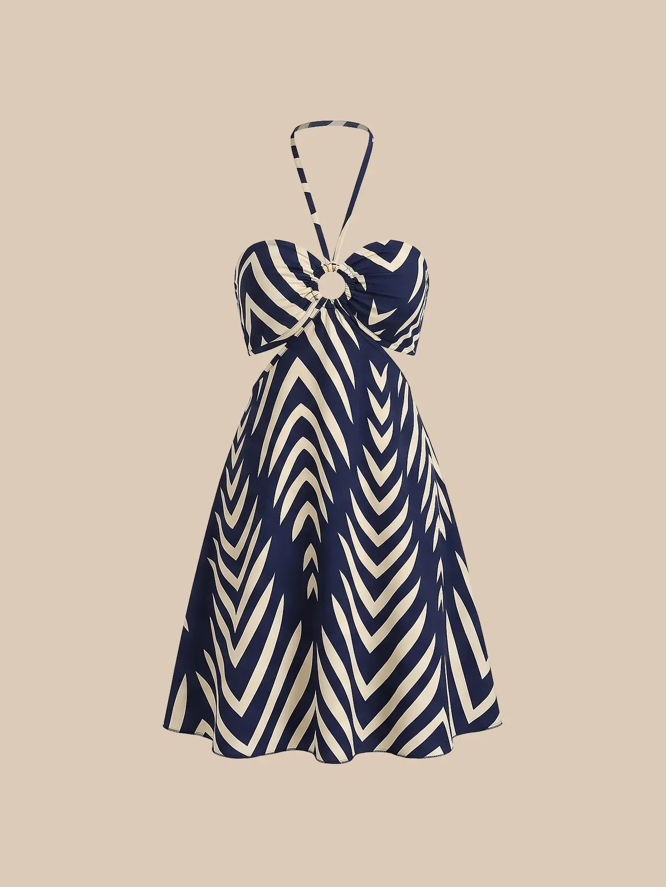 SHEIN Unity Backless Halter Neck Casual Dress with All-Over Print
