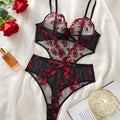SHEIN New Spring/Summer Lingerie Set, Floral Tulle Bodysuit