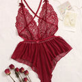 SHEIN MAROON and GREEN Bodysuit with colorful embroidery and open back cross design