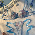 Crystal Vow Women's Sky Blue Lace Embroidered Lingerie Set