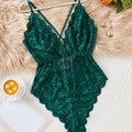 SHEIN Floral Lace Teddy Bodysuit with Interlocking Bows at the Back
