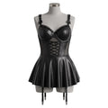 SHEIN 3-Piece Set: A-line skirt with drawstring, ruffles, leather, mesh