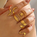 5 pieces of 18k GOLD-plated stainless steel open wing design rings, suitable for everyday wear for women
