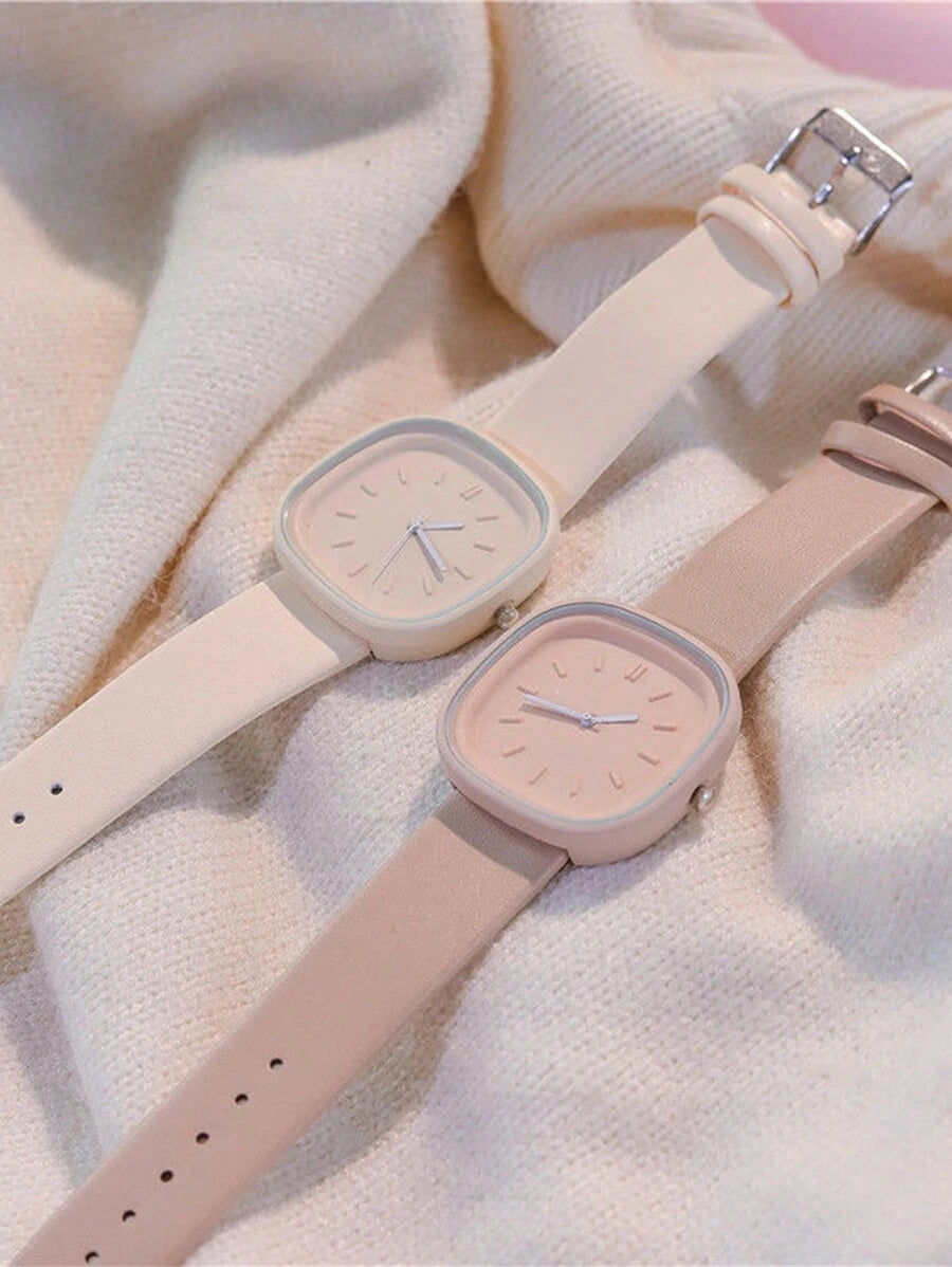 Student gift set with a square quartz watch and a creamy jelly strap, INS design, 3 pieces in the set