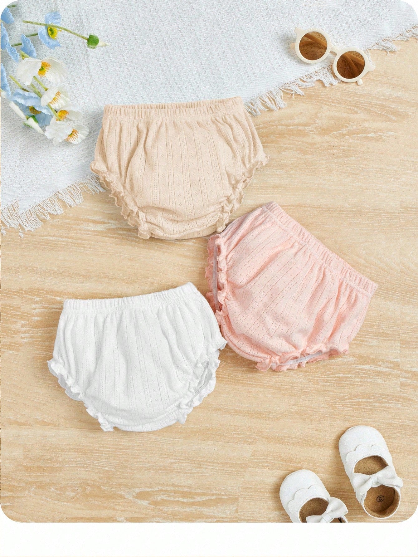 SHEIN 3pcs Baby Girls Knitted Casual Solid Color Elastic Waist Triangle Leggings Set