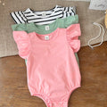 SHEIN LMoss Kids Multicolor 3pcs Newborn Baby Girl Cute Summer Knitted Striped Ruffle Bodysuit Set