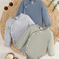 SHEIN Newborn Baby Multicolor Crossed Collar Long Sleeve Elastic Bodysuit