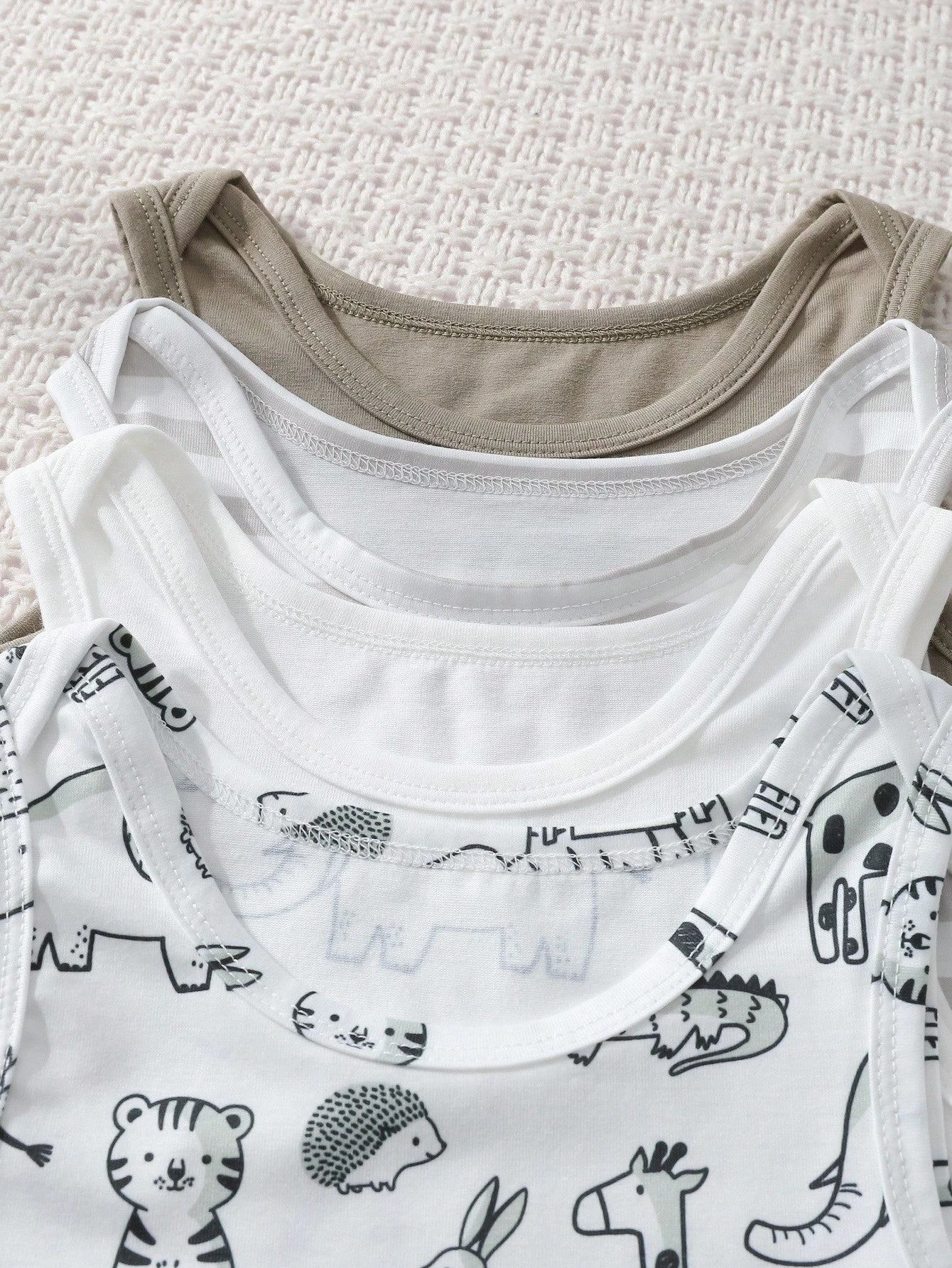 SHEIN Loomiva 4pcs/Set Cute Casual Knit Bodysuit For Baby Boys/Girls, Suitable For Summer Graphic Fall