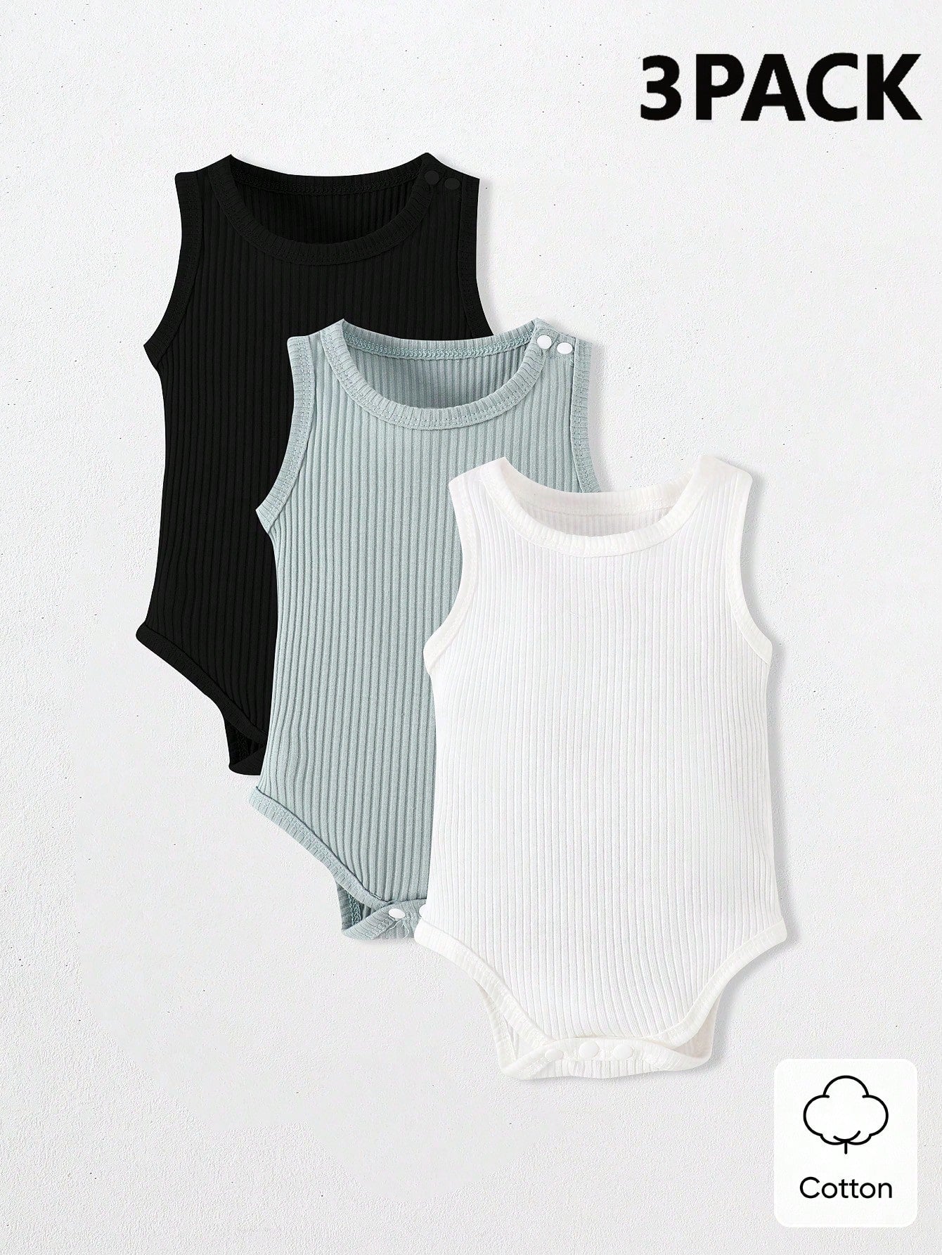 SHEIN Vintaside 3pcs Baby Unisex Summer Casual Vest Bodysuit Set