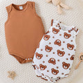 SHEIN Vintaside Kids Baby Boy 2pcs Bear Print Tank Bodysuit