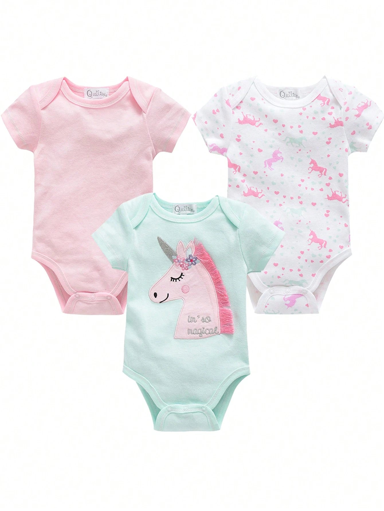 SHEIN Baby Girl Summer Short Sleeve Unicorn Print Bodysuit