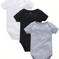SHEIN 3pcs/Set Solid Color Short Sleeve Kimono Bodysuit For Baby Boys