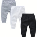 SHEIN 3pcs Baby Boy Elastic Waist Straight Leg Pants, Black/White/Gray