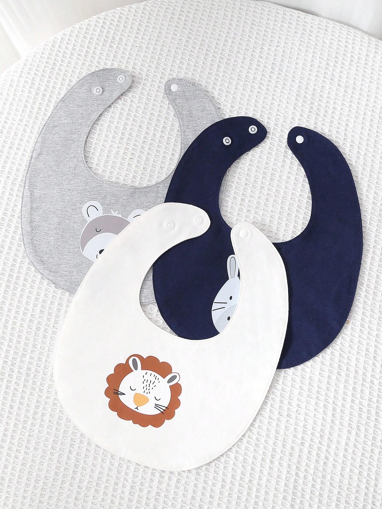SHEIN Momscare 3pcs Baby Boys Bandana Bibs with Cute Animal Patterns