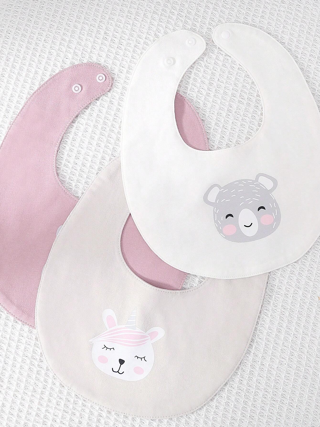 SHEIN Momscare Random 3pcs Baby Girls Animal Pattern Bibs