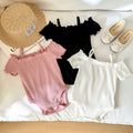 SHEIN LMoss 3pcs Newborn Baby Girls Off-Shoulder Short Sleeve Bodysuit Set