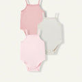 SHEIN Cozy Pixies 3pcs Baby Girl Knitted Soft Solid Color Tank Bodysuit Set