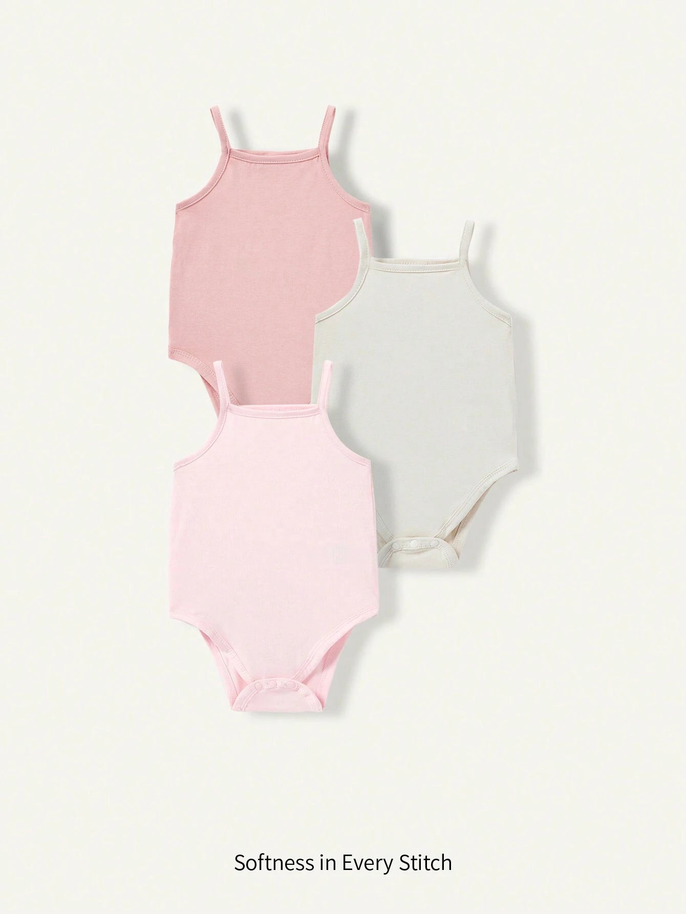 SHEIN Cozy Pixies 3pcs Baby Girl Knitted Soft Solid Color Tank Bodysuit Set