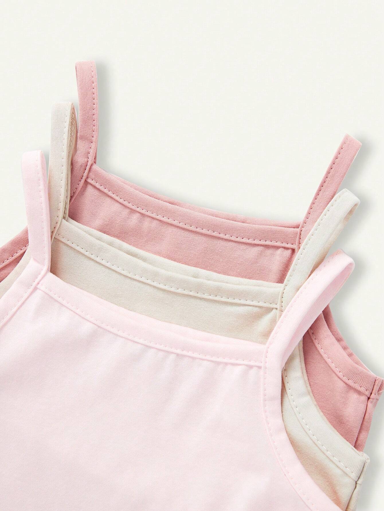 SHEIN Cozy Pixies 3pcs Baby Girl Knitted Soft Solid Color Tank Bodysuit Set