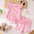 SHEIN 2pcs Girls Summer Off-Shoulder Bowknot Bodysuit with High Waist Briefs Set