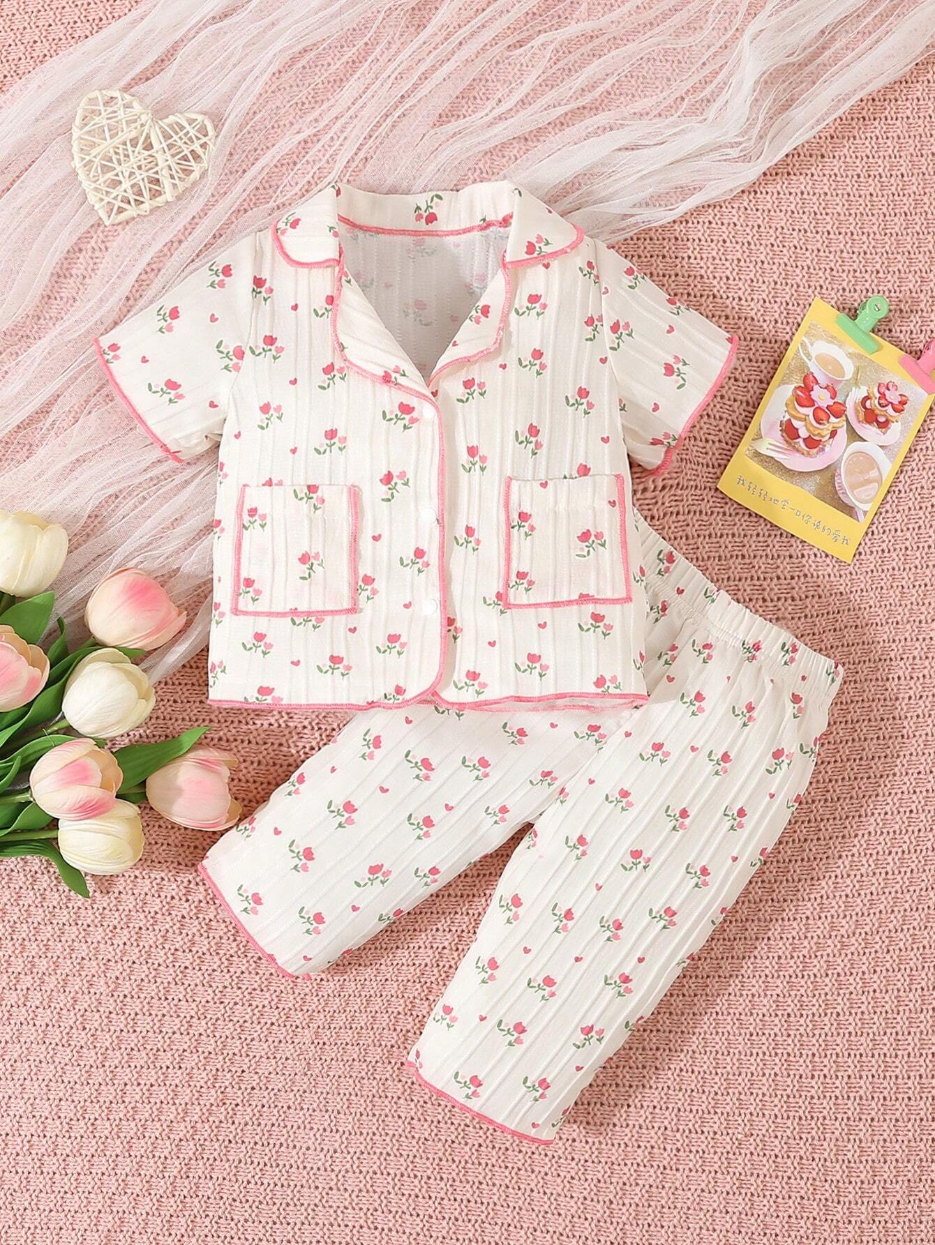 SHEIN 2pcs Baby Girl Light Pink Short Sleeve T-Shirt and Shorts Casual Outfit