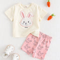 SHEIN Cozy Pixies 2pcs Baby Girl Rabbit Print Knitted Short Sleeve Top & Shorts Set