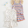 SHEIN Cozy Pixies 4pcs Baby Girl Valentine's Day Heart Polka Dot & Striped Knit Top & Shorts Set