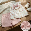SHEIN Cozy Pixies Baby Girl Floral Print Bow Front Ruffle Trim Top & Shorts