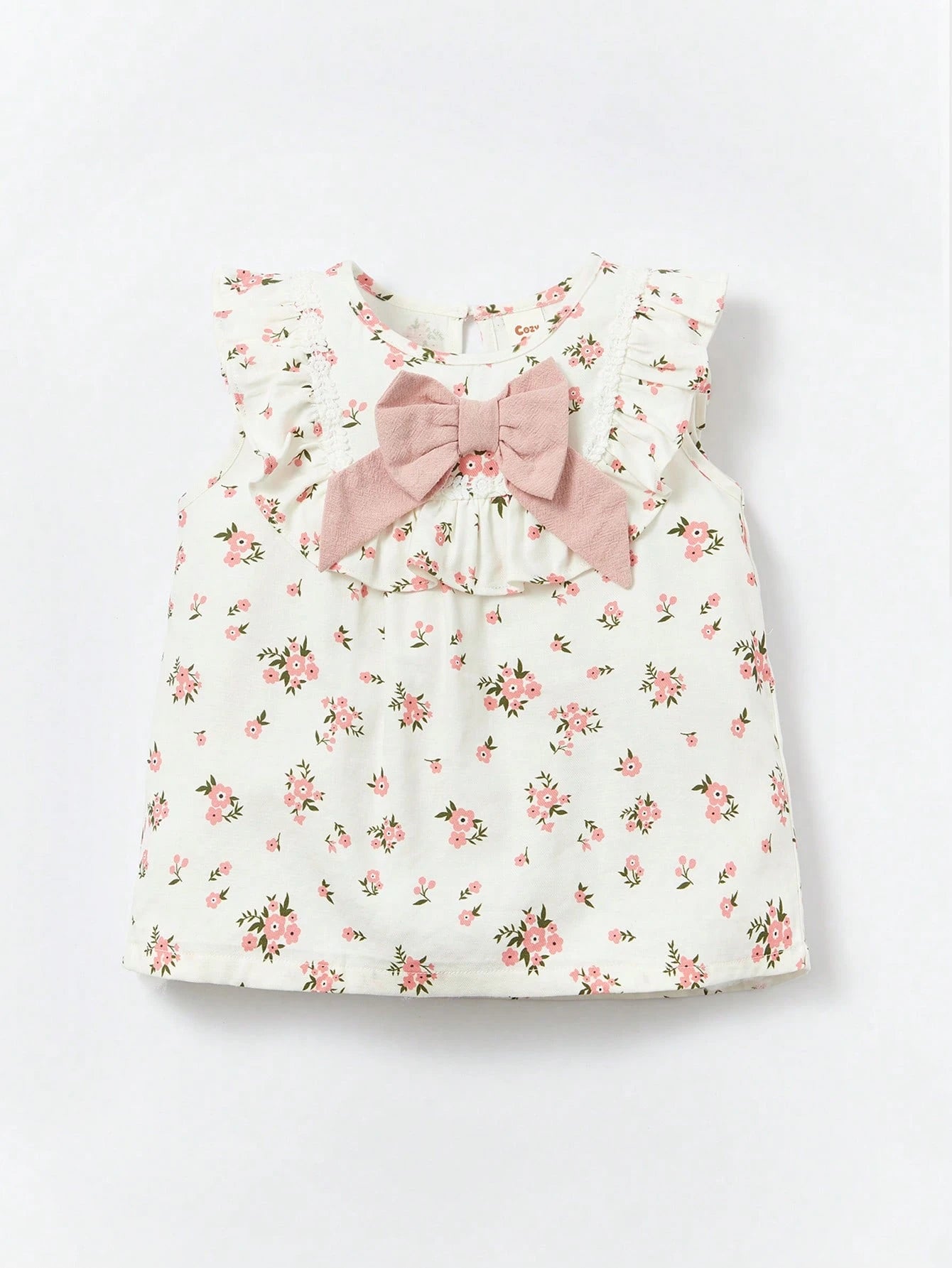 SHEIN Cozy Pixies Baby Girl Floral Print Bow Front Ruffle Trim Top & Shorts