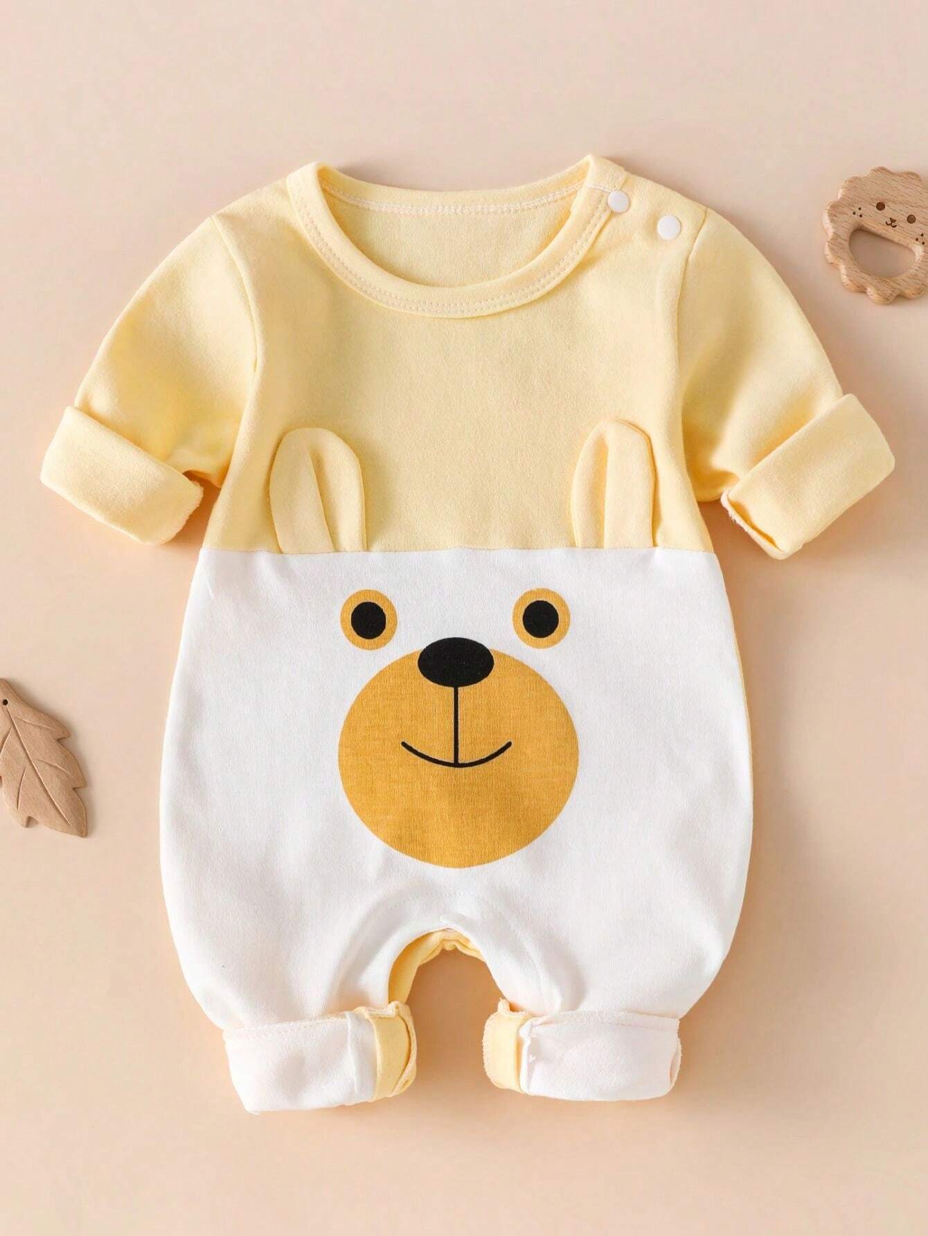 SHEIN Newborn Baby Boy Long Sleeve Cotton Jumpsuit One-Piece Outfit