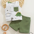 SHEIN 2pcs Newborn Baby Boy Summer Cartoon Dinosaur Print Vest & Shorts Set
