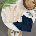 SHEIN 2pcs Newborn Baby Boy Summer Solid Color Shirt & Shorts Party Outfit Set