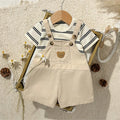 SHEIN Loomiva 2pcs Newborn Baby Boy/Girl Cartoon Bear Knitted Long Sleeve Top & Bib Pants Set
