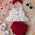 SHEIN Summer Newborn Baby Girl Heart Print Ribbed Camisole Top & Shorts Set
